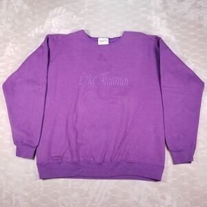 VTG 90s Lake Almanor Chopped Velva Sheen Sweatshirt Stained Sz L USA Made